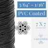Laureola Industries 3/64" to 1/16" PVC Coated Black Color Galvanized Cable 7x7 Strand Aircraft Cable Wire Rope, 50 ft ZAG364116-77-GPB-50
